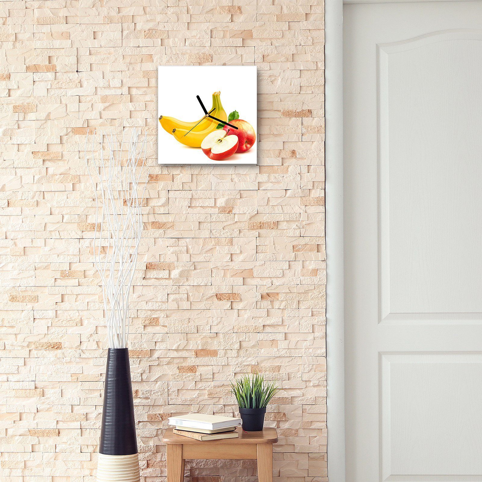 mit Wanduhr Äpfelschnitz Glasuhr Bananen Wandkunst Motiv x Größe Primedeco Wanduhr und 30 30 cm