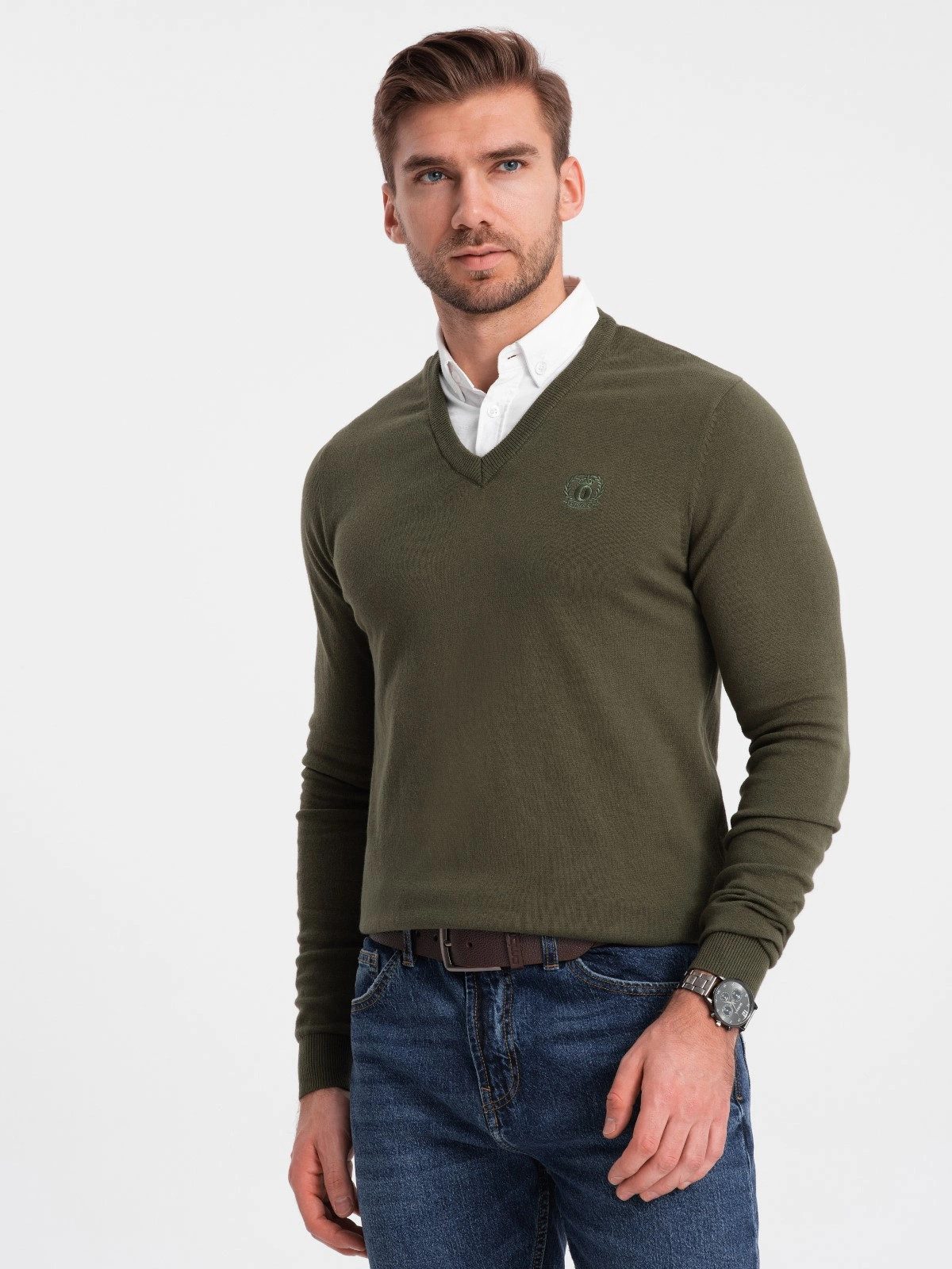 OMBRE V-Ausschnitt-Pullover Herrenpullover mit V-Ausschnitt und Hemdkragen günstig online kaufen