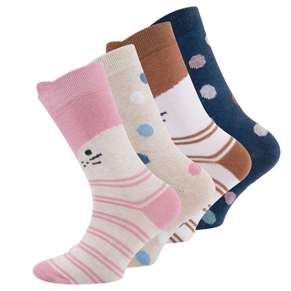 [Normaler Versandhandel] Ewers Socken (4-Paar) Socken GOTS Punkte/Katze