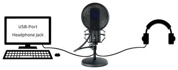 Pronomic Mikrofon USB-19 Kondensatormikrofon (USB-Mikrofonset, 5-tlg), inkl. Tischstativ, Spinne, Popkiller & Windschutz