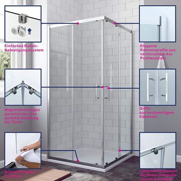 AQUABATOS Eckdusche Duschkabine Eckeinstieg Eckdusche Duschabtrennung 80x80 90x90cm, BxT: 80x80 cm, 6 mm Einscheibensicherheitsglas, Nano Beschichtung, Vollrahmt, Großer Verstellbereich