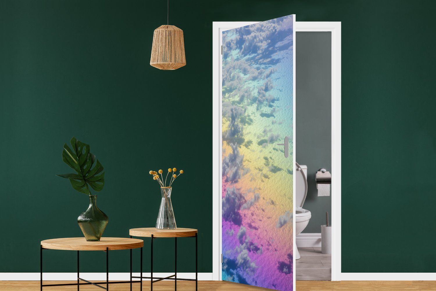 MuchoWow Türtapete Wolken bedruckt, mit Tür, Türaufkleber, für cm St), Fototapete (1 75x205 Regenbogen, Matt