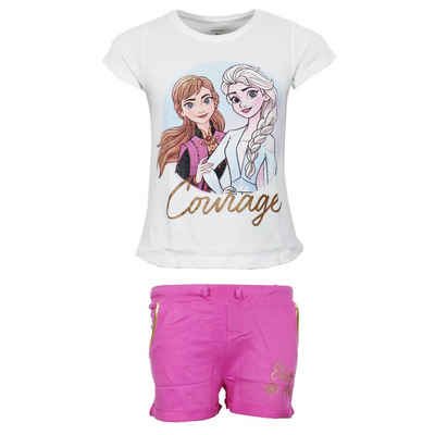 Disney Print-Shirt Disney Die Eiskönigin Anna Elsa Kinder Sommerset Shorts plus T-Shirt Gr. 104 bis 134, Baumwolle