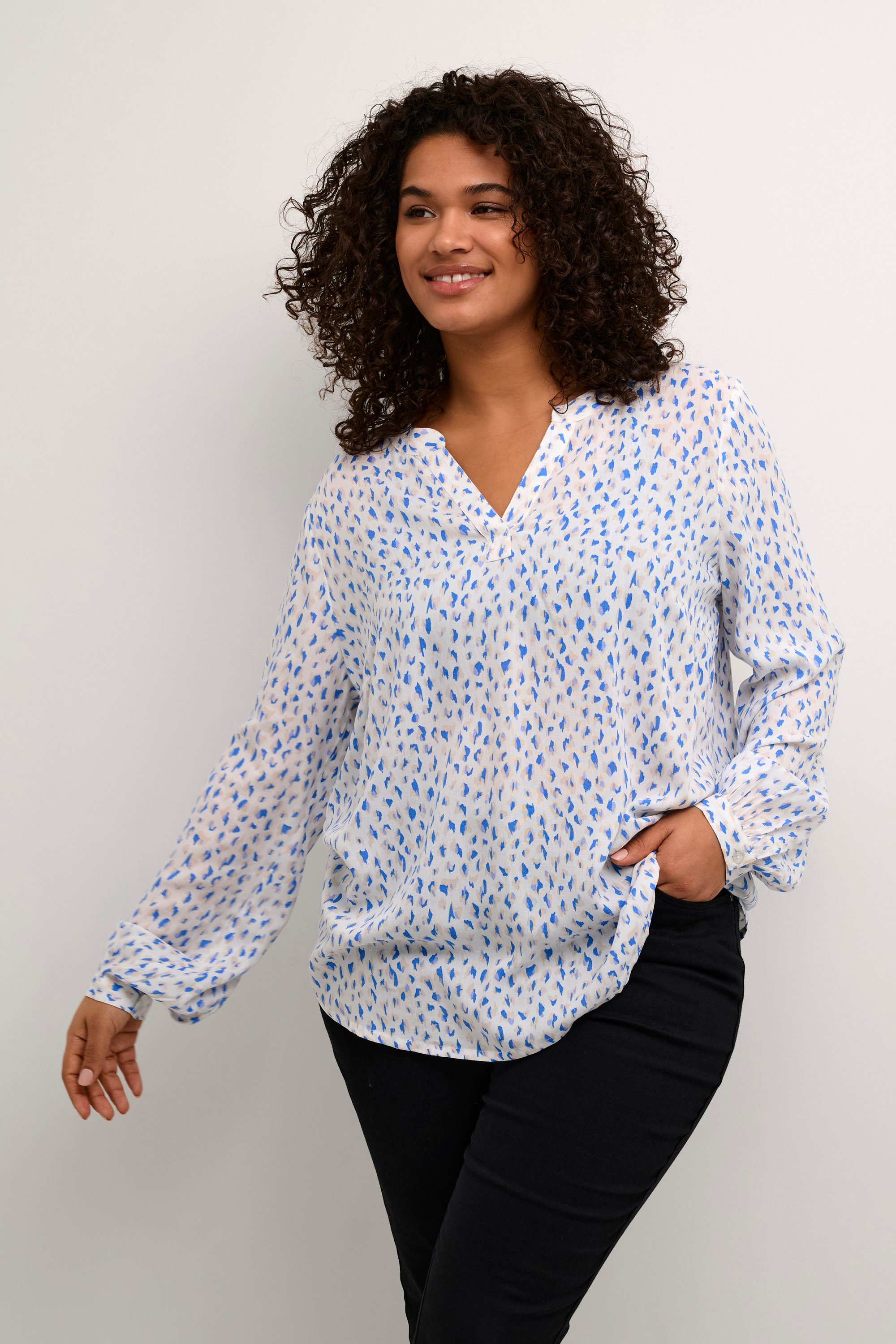 KAFFE Curve Langarmbluse Bluse langarm KCjalu Große Größen