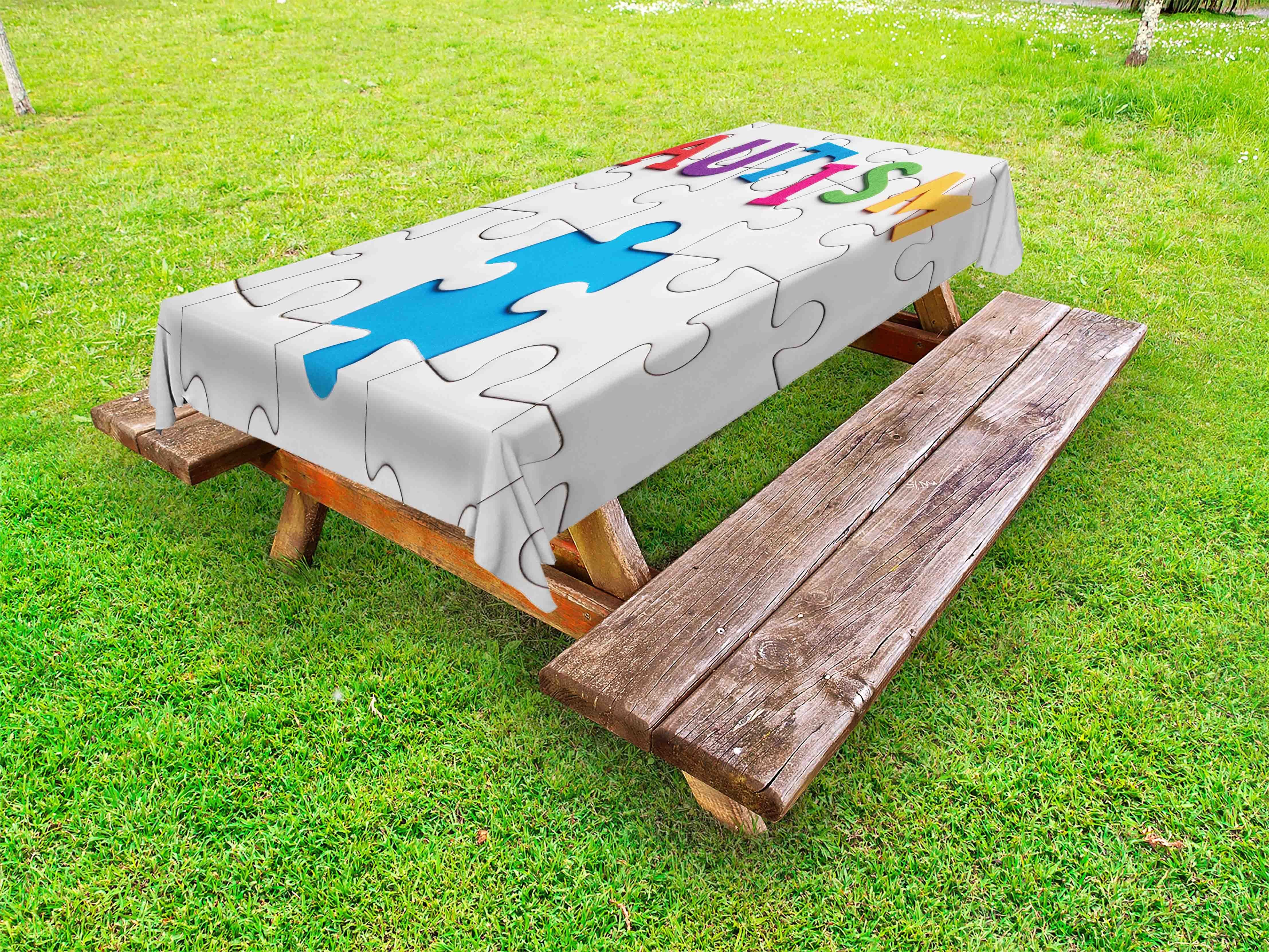 Abakuhaus Tischdecke dekorative waschbare Picknick-Tischdecke, Autismus Inschrift auf Weiß Puzzle