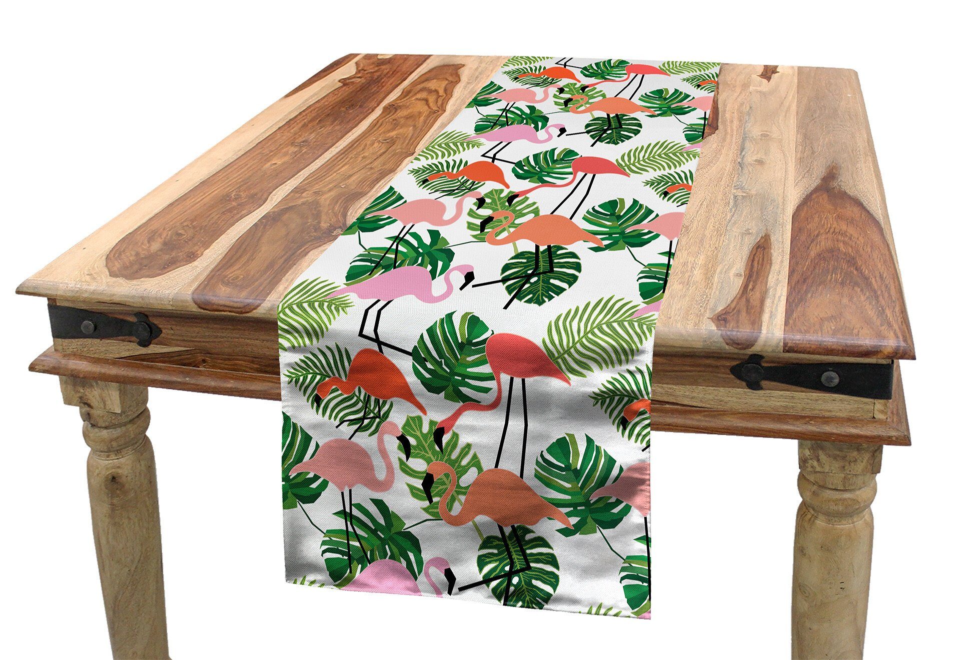 Küche Tischläufer Monstera Rechteckiger Flamingo Dekorativer Esszimmer Hipster Tischläufer, Tropisch Abakuhaus