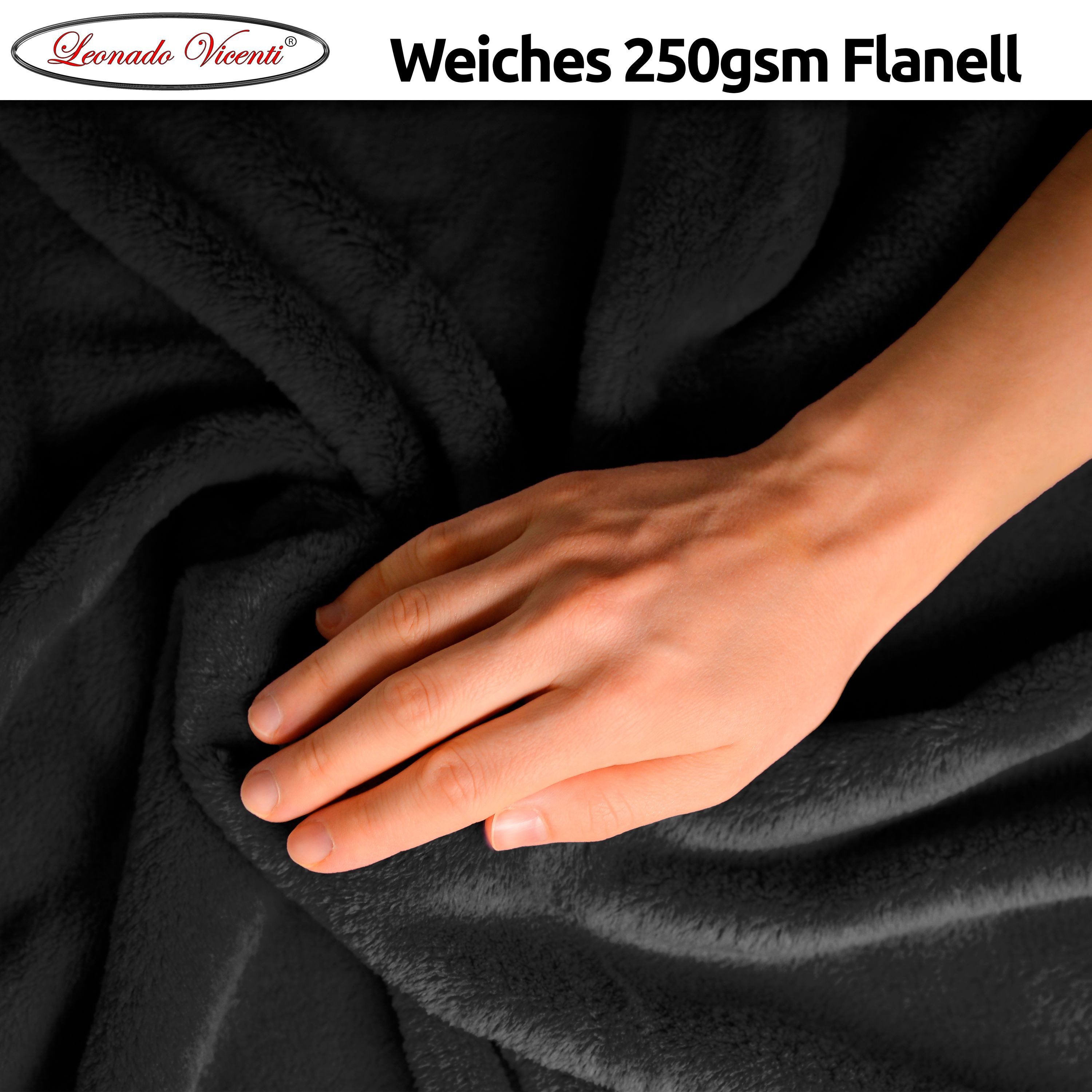Wohndecke kuschelig warm, 2er Pack 150x200, Leonado Vicenti, Kuscheldecke flauschig weich, Einfarbig,2er Set