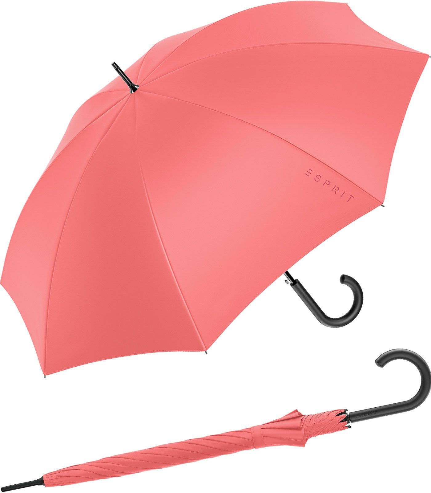Esprit Langregenschirm Damen-Regenschirm mit Automatik FJ 2023, groß und stabil, in den Trendfarben koralle
