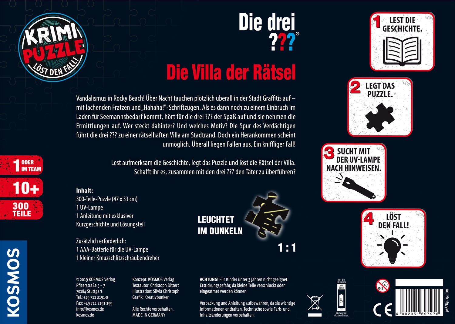 Kosmos Puzzle Krimipuzzle Die drei ??? Die Villa der Rätsel, 300 Puzzleteil günstig online kaufen
