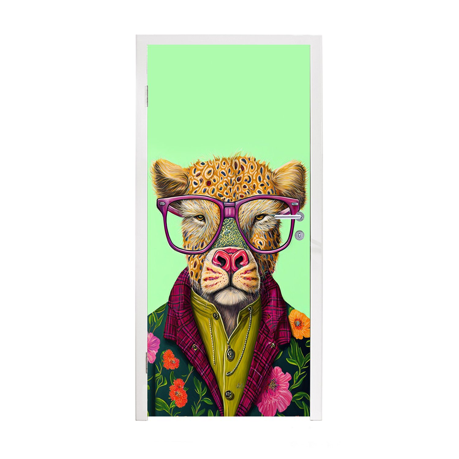 MuchoWow Türtapete Tiere - Brille - Hund - Design, Matt, bedruckt, (1 St), Fototapete für Tür, Türaufkleber, 75x205 cm
