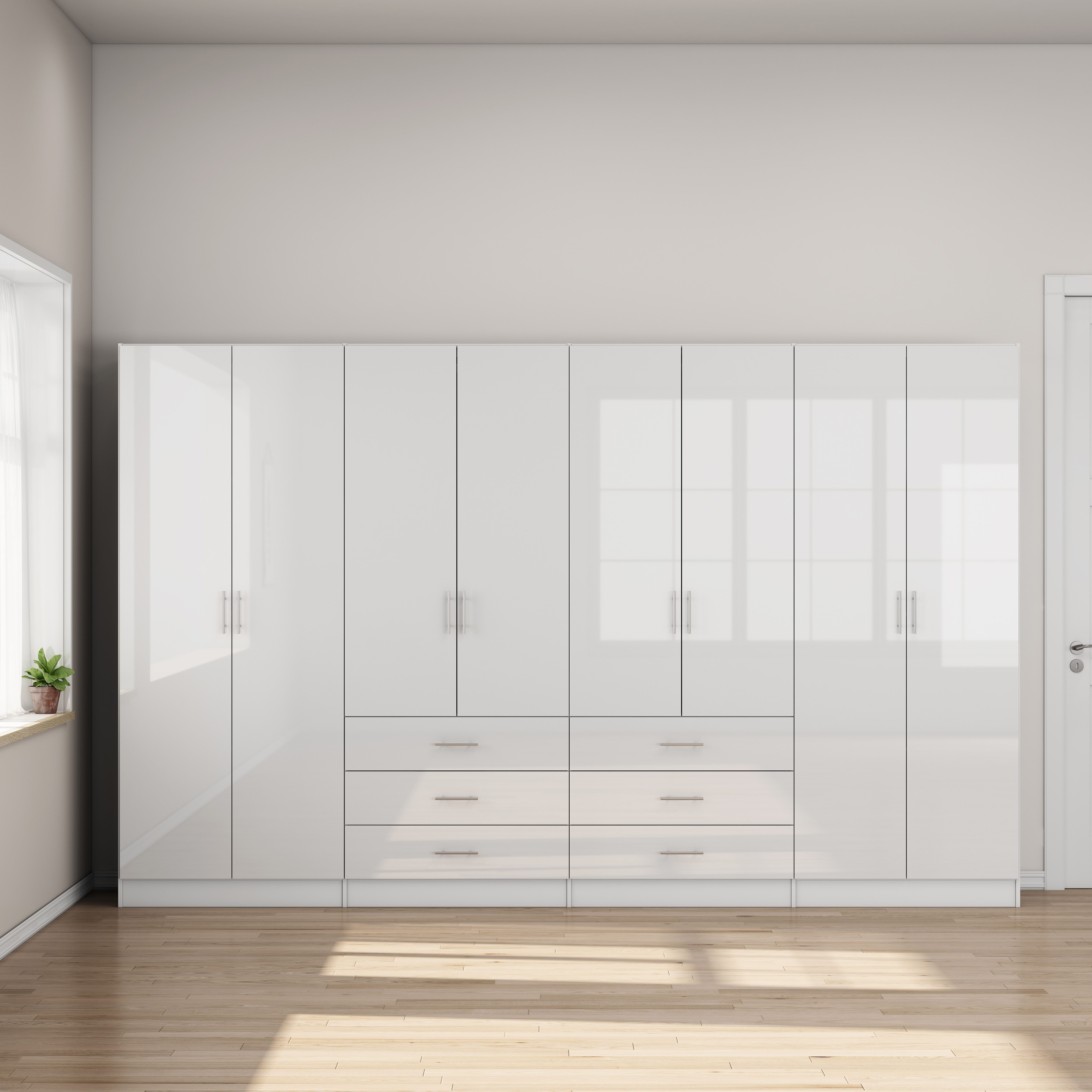 OTTO home Kleiderschrank Trento Schlafzimmerschrank Garderobe Schrank in hochglanz mit 8 Türen Schrank mit 8 Türen und 6 Schubladen, hochglänzende Fronten