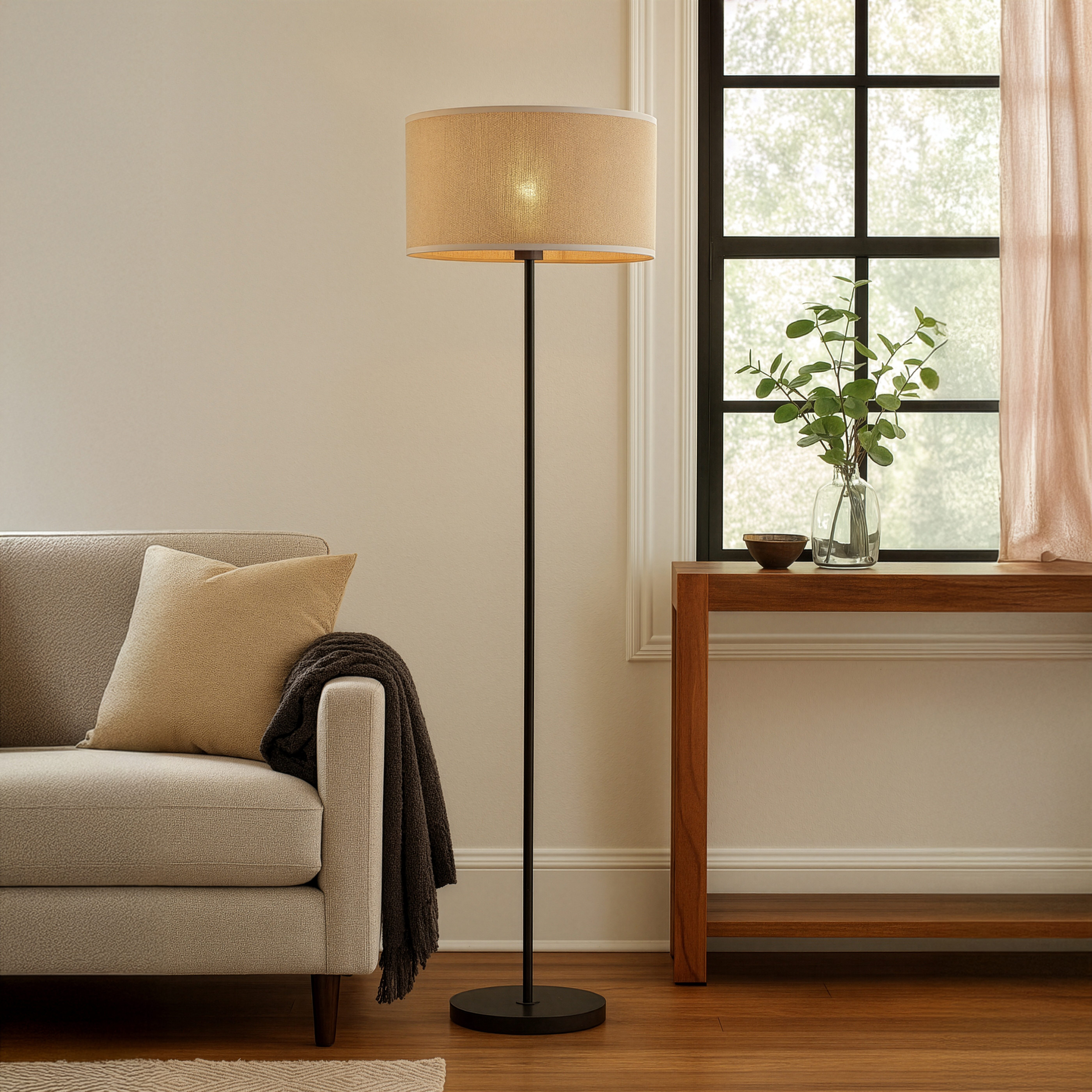 OTTO home Stehlampe Mikka, ohne Leuchtmittel, mit Leinenstoffschirm, Höhe 160 cm, Ø 40 cm