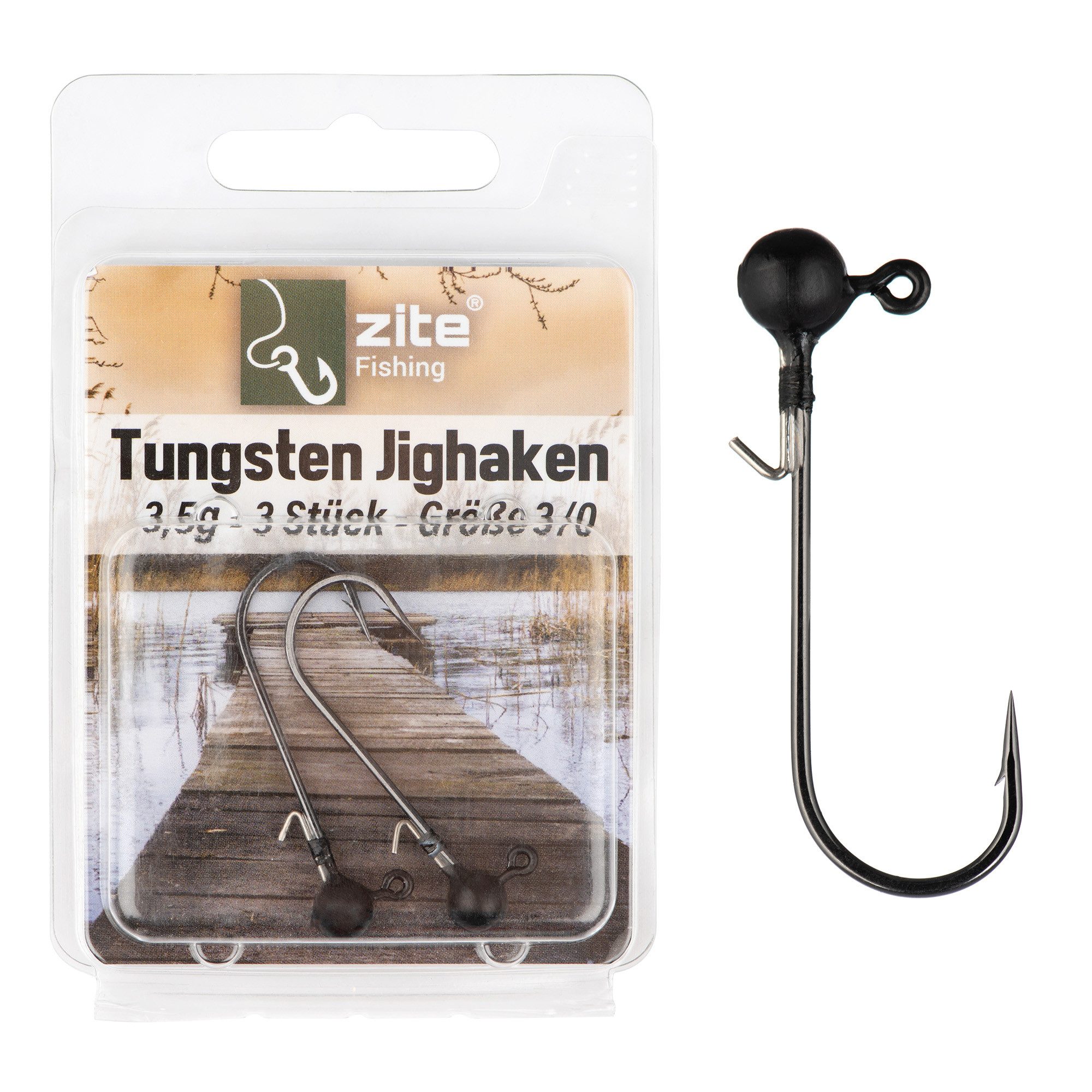 Jighaken Tungsten Angelhaken Gr. 1/0-5/0 3,5-14g inkl. Baitkeeper mattschwarz