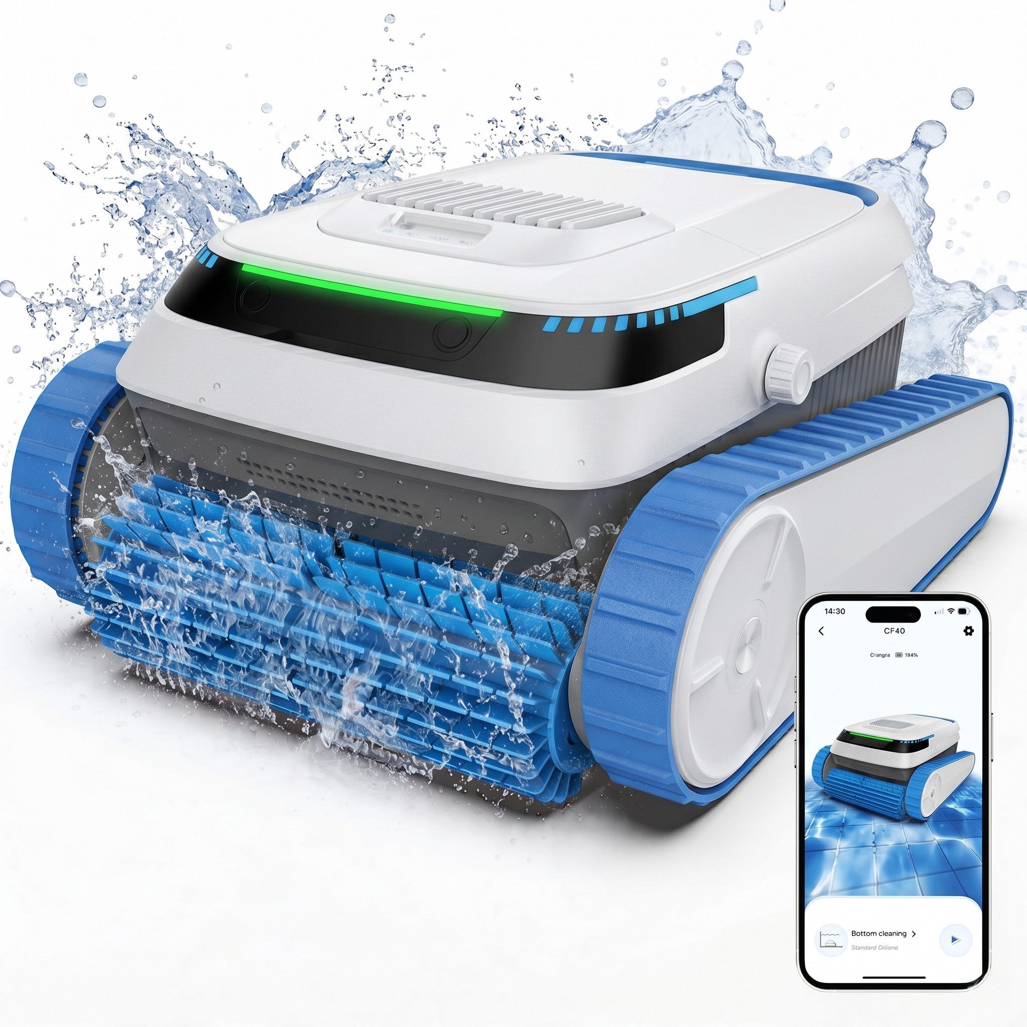 AIRROBO Poolroboter Akku-Pool-Staubsaugerroboter PC20 mit App für Boden, Wand, Wasserlinie, Doppelte Reinigungs Kabelloser Poolreiniger bis 200 m², Selbstparken