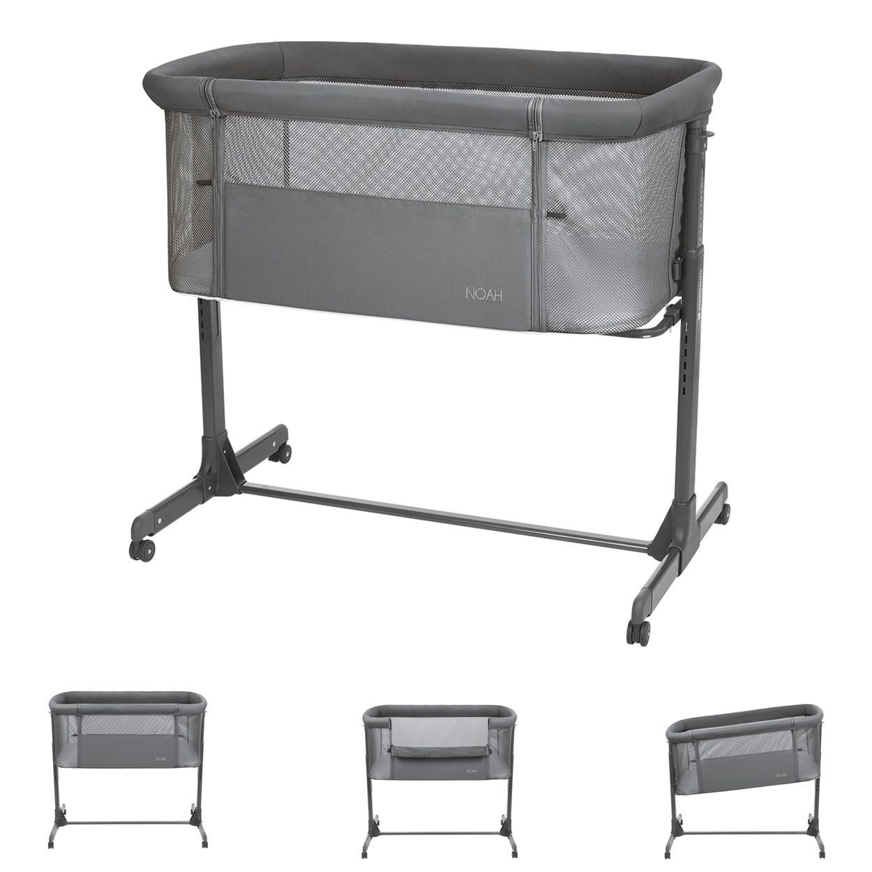 Kikkaboo Komplettbett Beistellbett Noah verstellbar, Räder Anti Reflux eine Seite zum Öffnen