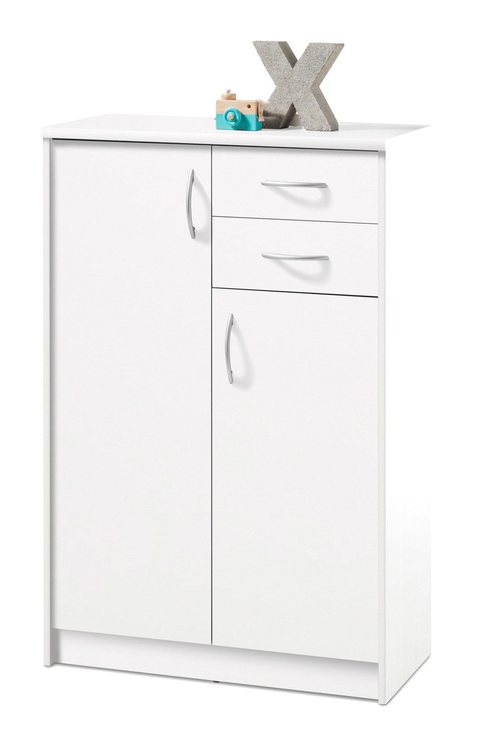 Kommode OPTIMUS, Weiß matt, 2 Türen, 2 Schubladen, B 74 x H 112 x T 35 cm
