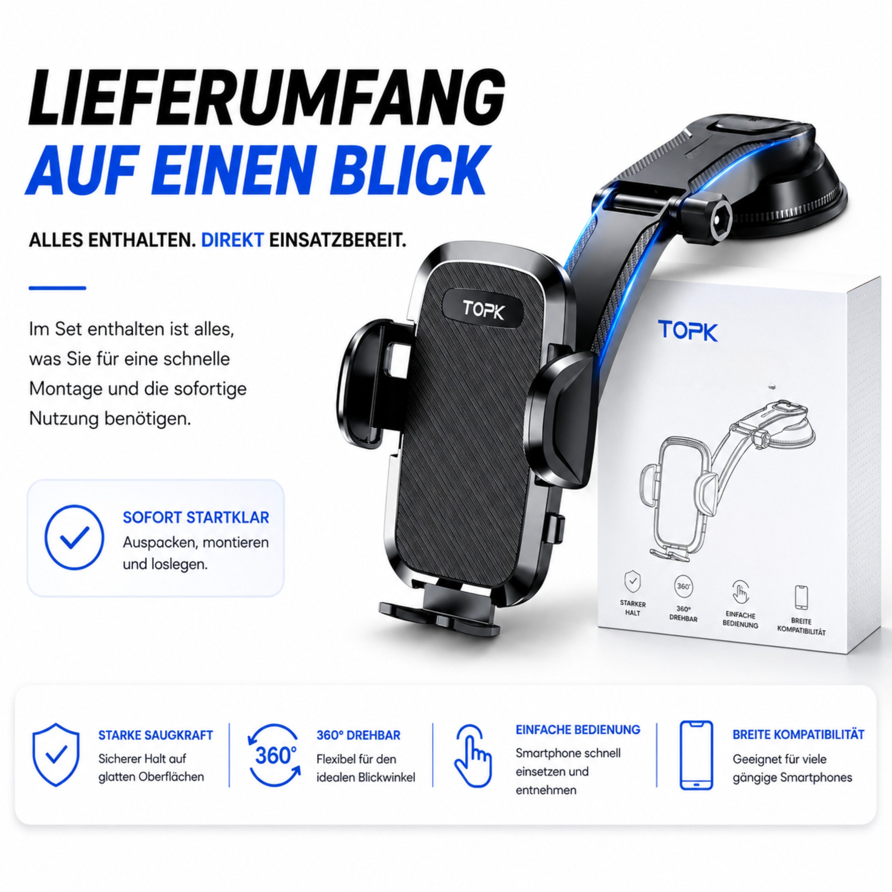 StellarLuma Handy-Halterung Handyhalterung Auto Telefonhalterung Smartphone Halter 360° drehbar, (bis 6,9 Zoll, 360° drehbare und einhändig bedienbare Halterung – Bild 5 von 5