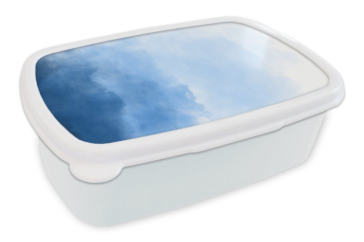 MuchoWow Lunchbox Aquarell - Ombre - Blau - Weiß, Kunststoff, (2-tlg), Brotbox für Kinder und Erwachsene, Brotdose, für Jungs und Mädchen
