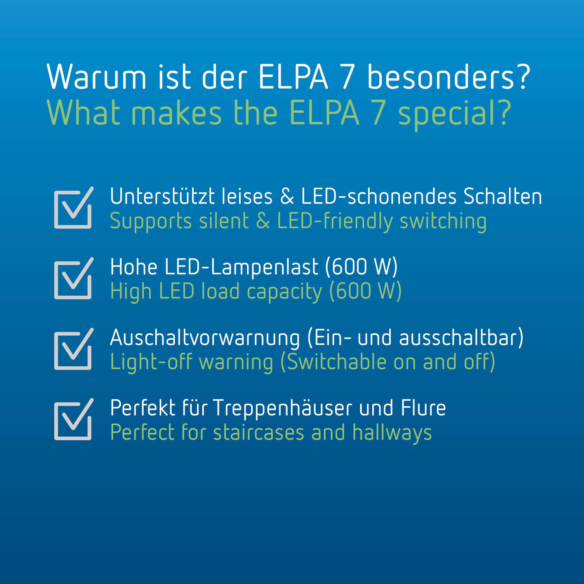 theben Schalter ELPA 7 0070002 Treppenlicht-Zeitschalter, leise, blinkt vor Abschalten, 0,5-20 min, sofort nachschaltbar, TLZ