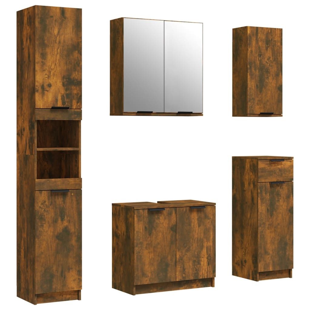 vidaXL Badezimmer-Set 5-tlg. Badmöbel-Set Räuchereiche Holzwerkstoff, günstig online kaufen