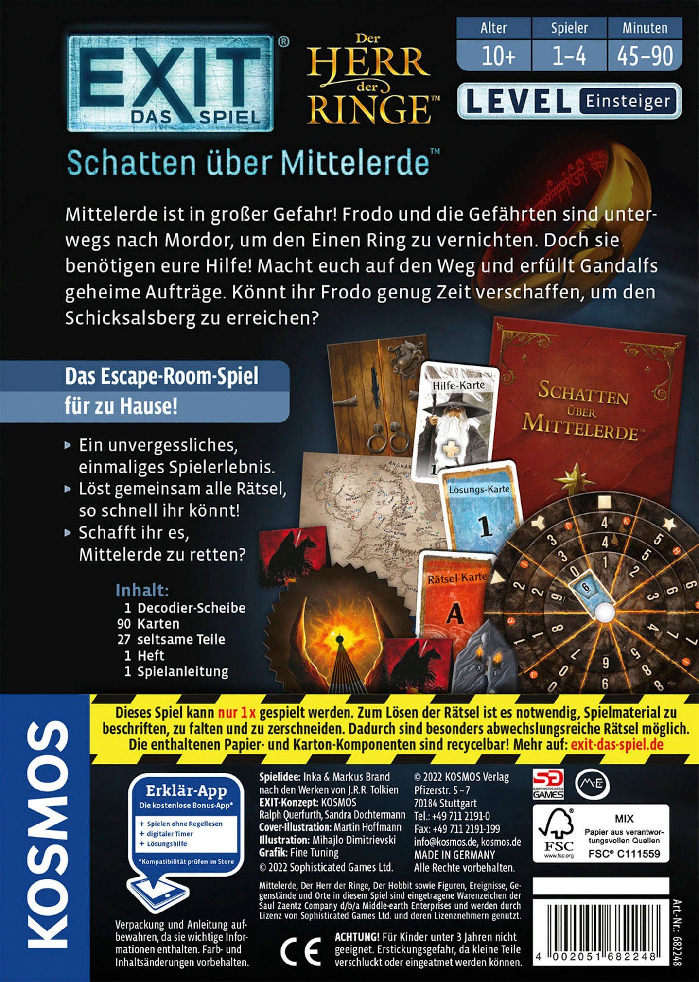 Kosmos Spiel EXIT, Das Spiel, Schatten über Mittelerde™, Rätselspiel, Made in Germany