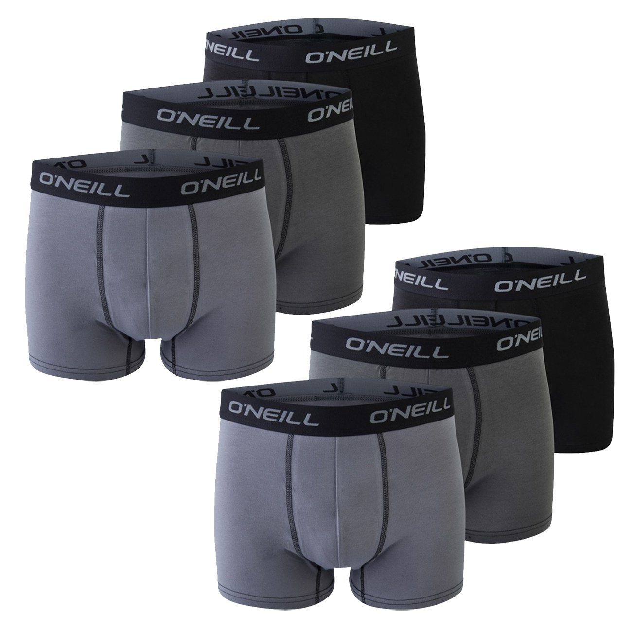 O'Neill Boxershorts Plain Topline 6er (6569P) (6-St) Pack 2x Grey mit Black Logo Webbund 4x