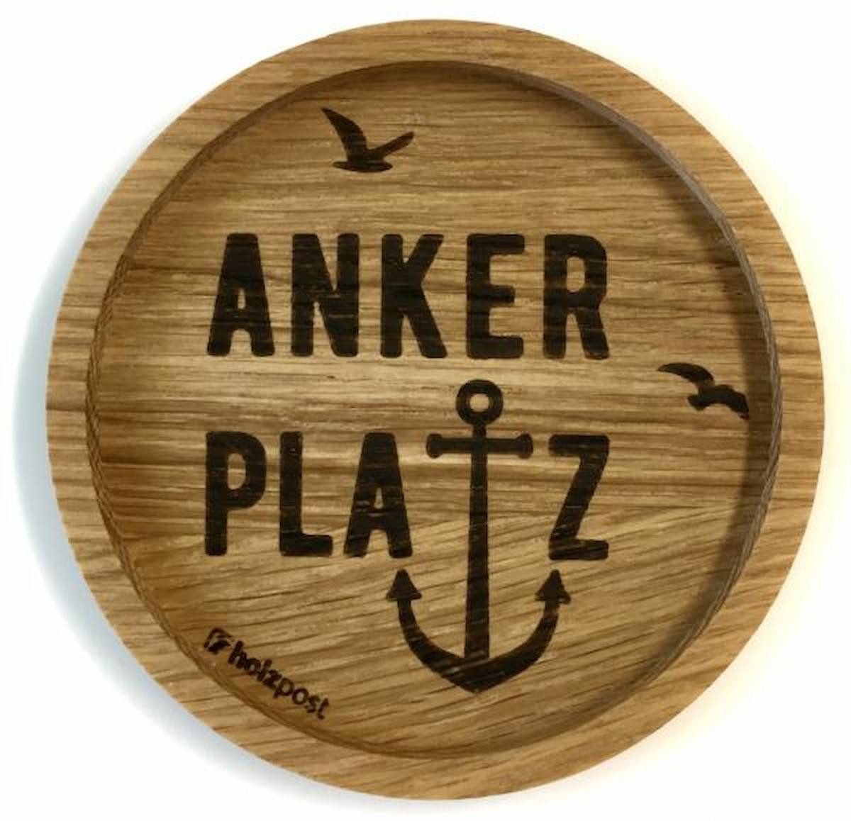 holzpost GmbH Getränkeuntersetzer Ankerplatz, 1-tlg., massives Eichenholz, Runde Einkerbung