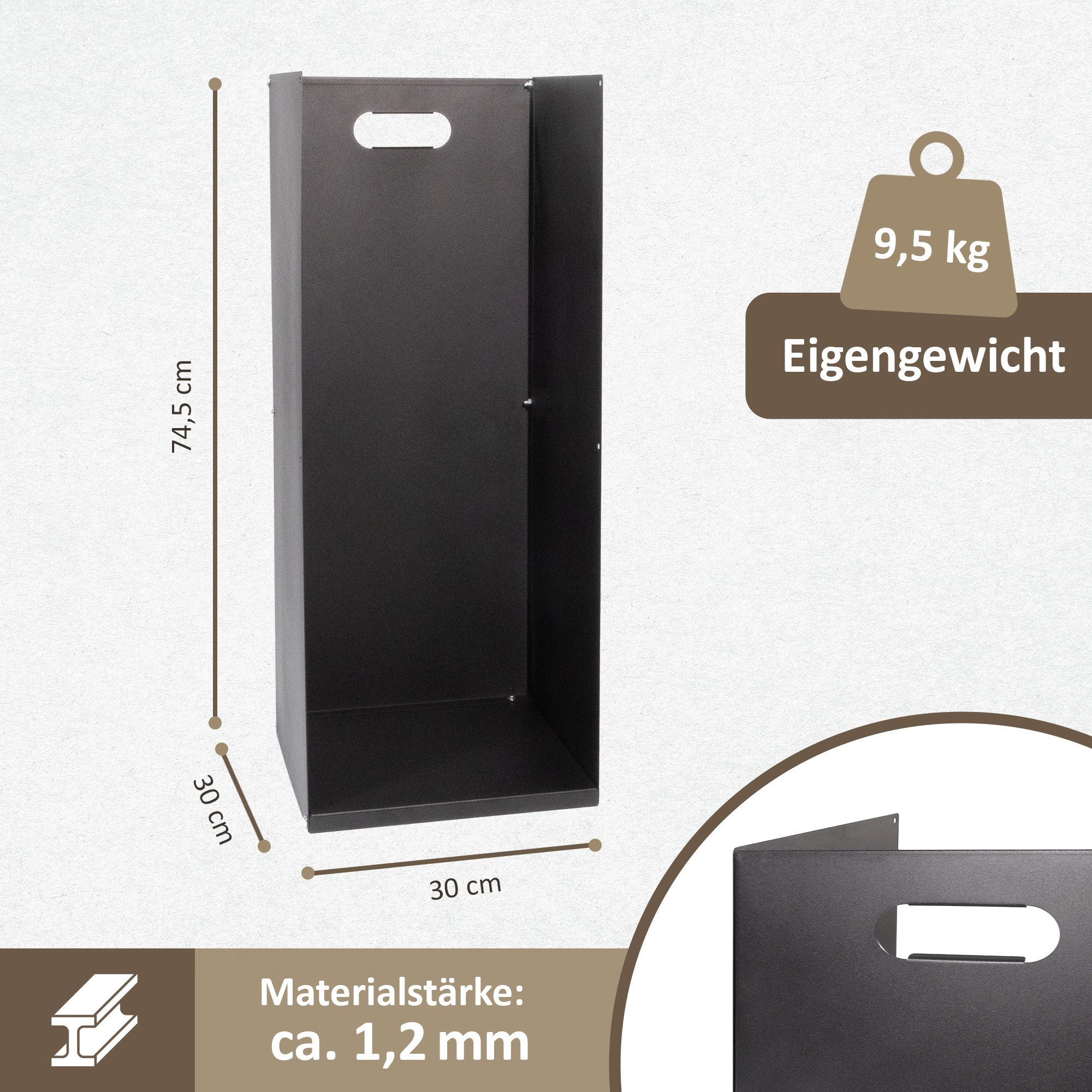 Lemodo Kaminholzregal Metallregal für Kaminholz und Briketts, Brennholzregal, BxTxH:30x30x74,5 cm, 30x30x74,5 cm (BxTxH)