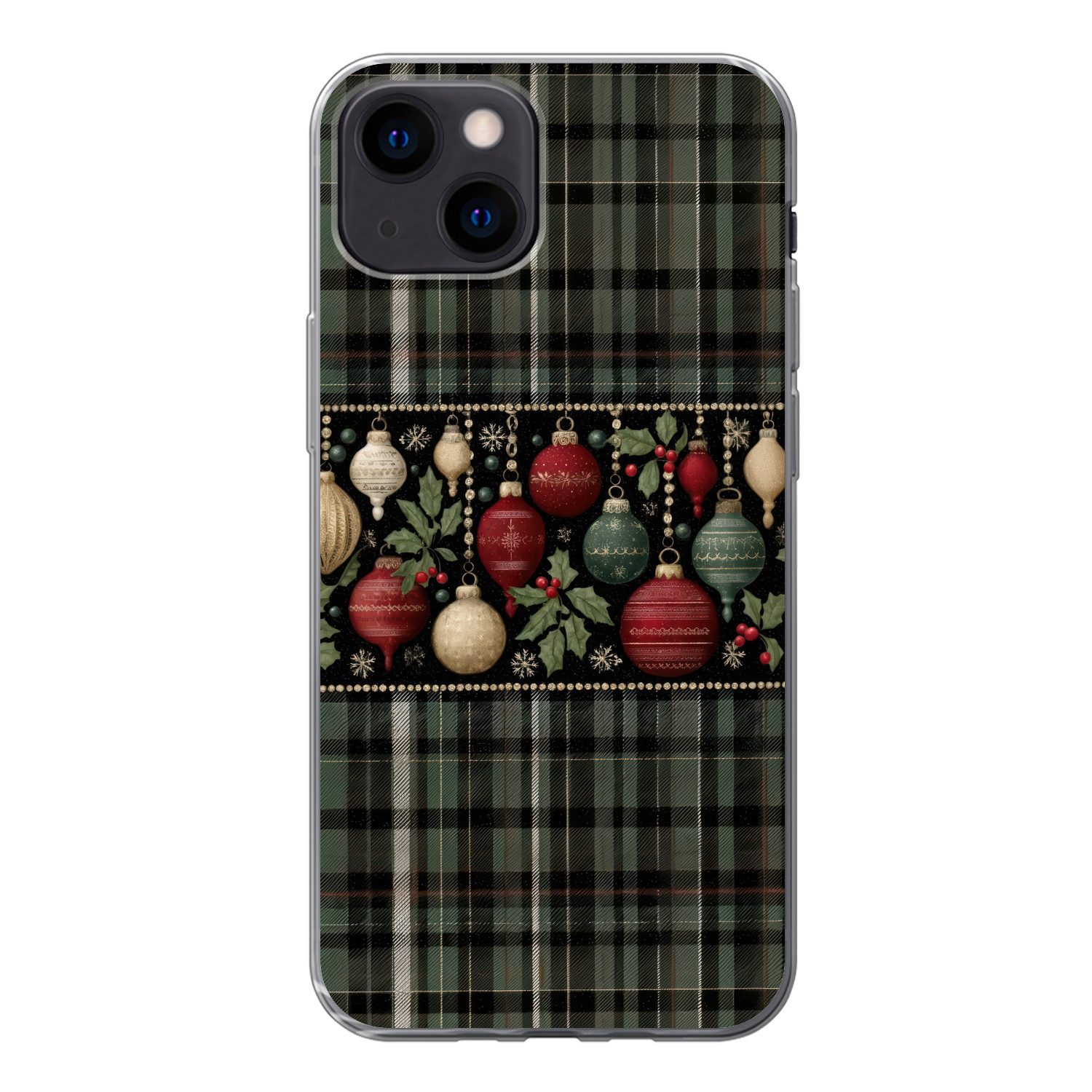 MuchoWow Handyhülle für Apple iPhone 13 mini Weihnachtskugeln - Rot - Stechpalmenzweige -, Smartphone-Bumper, Print, Handy Schutzhülle Dünn