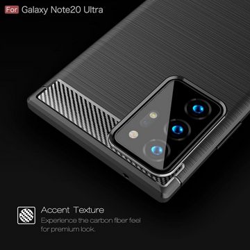 König Design Handyhülle Samsung Galaxy Note 20 Ultra, Samsung Galaxy Note 20 Ultra Handyhülle Carbon Optik Backcover Schwarz