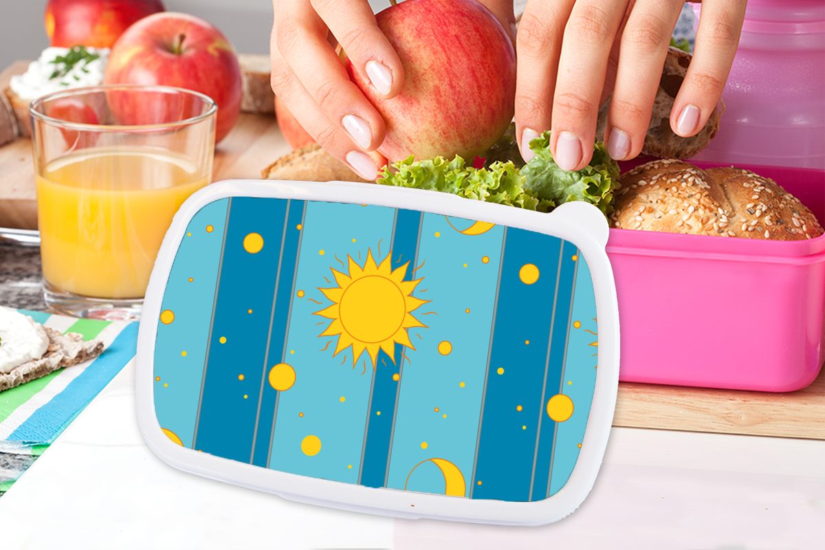 MuchoWow Lunchbox Sonne - Mond Brotdose Brotbox für - Kinder, (2-tlg), Erwachsene, Mädchen, rosa Kunststoff Kunststoff, Design, Snackbox
