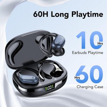 CASCHO Bluetooth 5.3 Sport 60H mit Ladekoffer LED Anzeige, ENC HD Anruf In-Ear-Kopfhörer (Kabellose Freiheit für ungestörten Musikgenuss unterwegs und beim Sport.", mit Ohrhaken, Tiefer Bass, Bequemer Sitz, IPX7 wasserdichte Lauf)