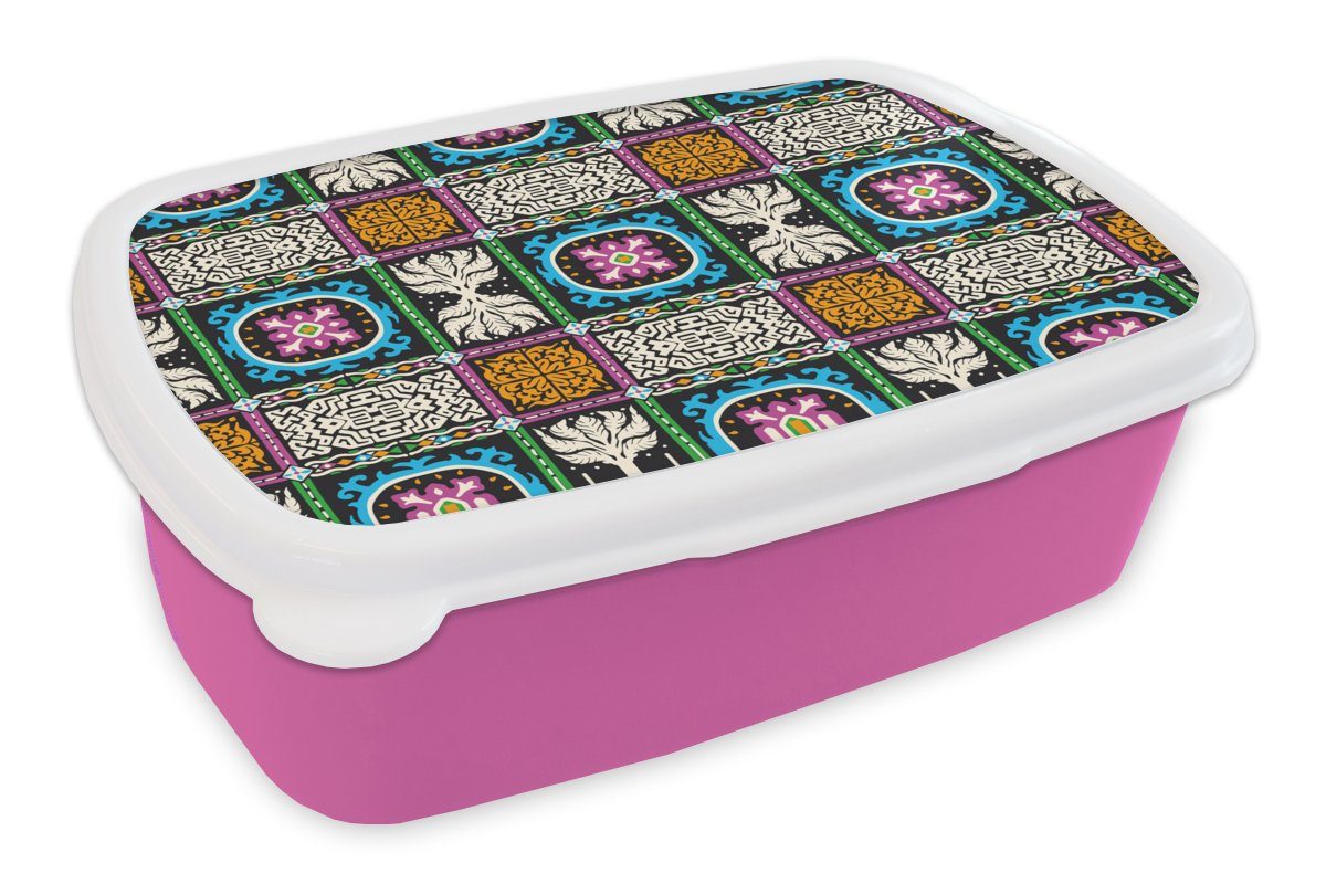 Lunchbox Mädchen, - Kinder, MuchoWow - Snackbox, für (2-tlg), Rosa, Muster Kunststoff, Brotbox Blau Kunststoff Erwachsene, Brotdose - - Abstrakt Ornament