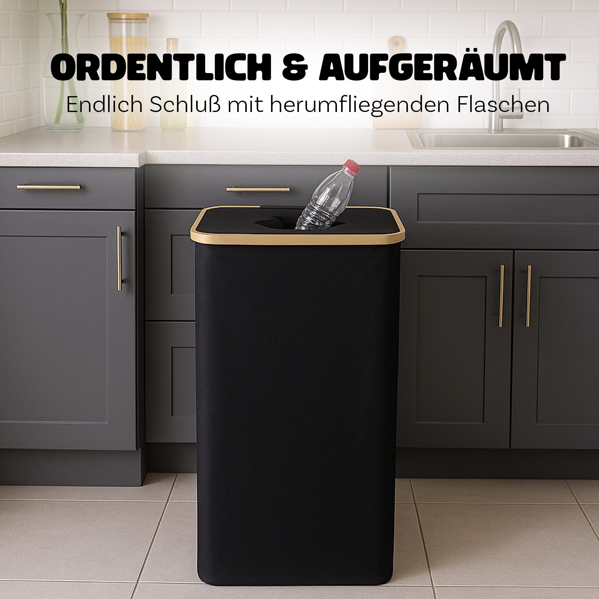 Bestlivings Flaschensammler mit Bambusrahmen für Leergut (100L), 44x33x70 cm, 100% Polyester, inkl. abnehmbare integrierte Tragetasche
