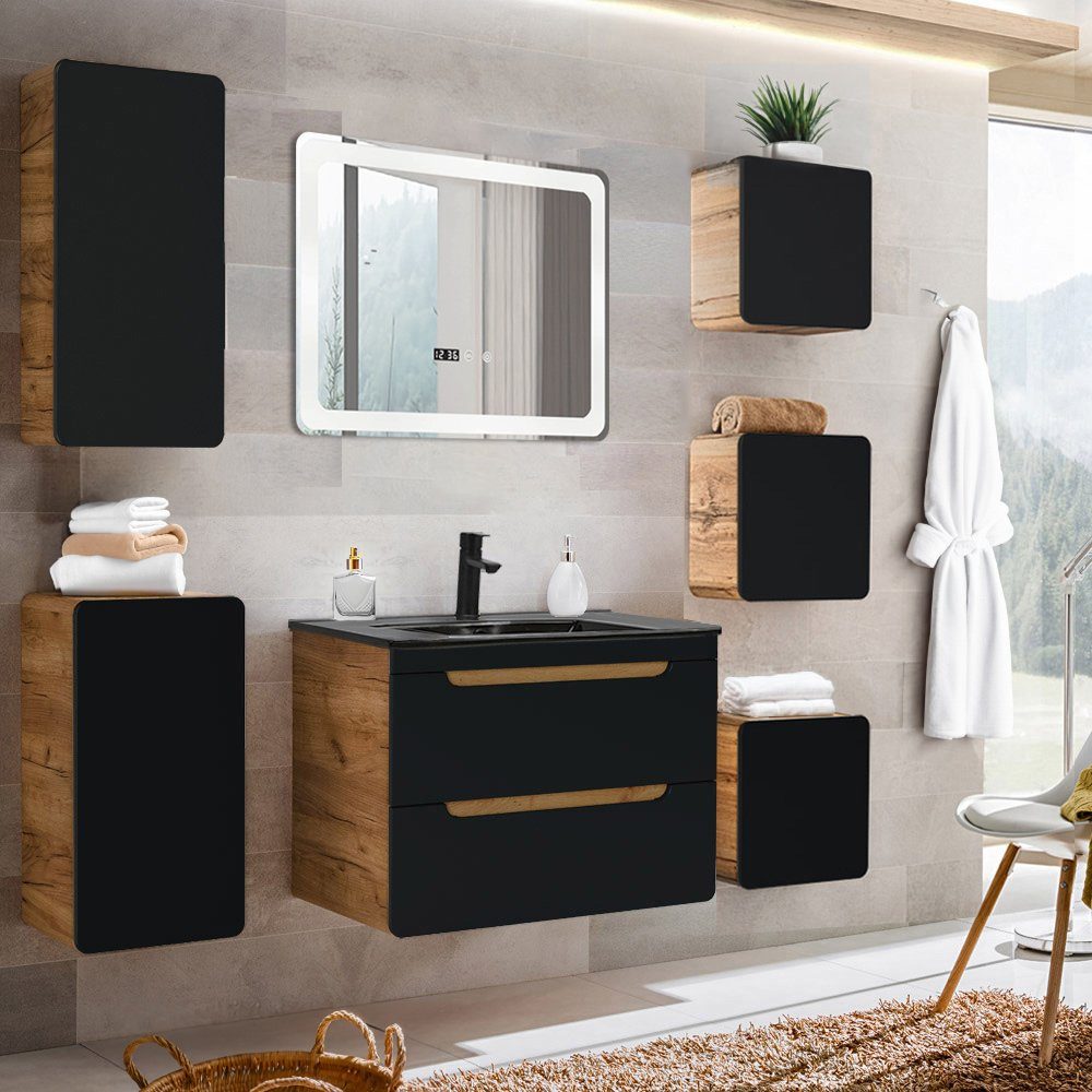 Lomadox Badmöbel-Set NEW-LUTON, (Spar-Set, 7-St), Eiche 80 cm Keramik Wasch günstig online kaufen