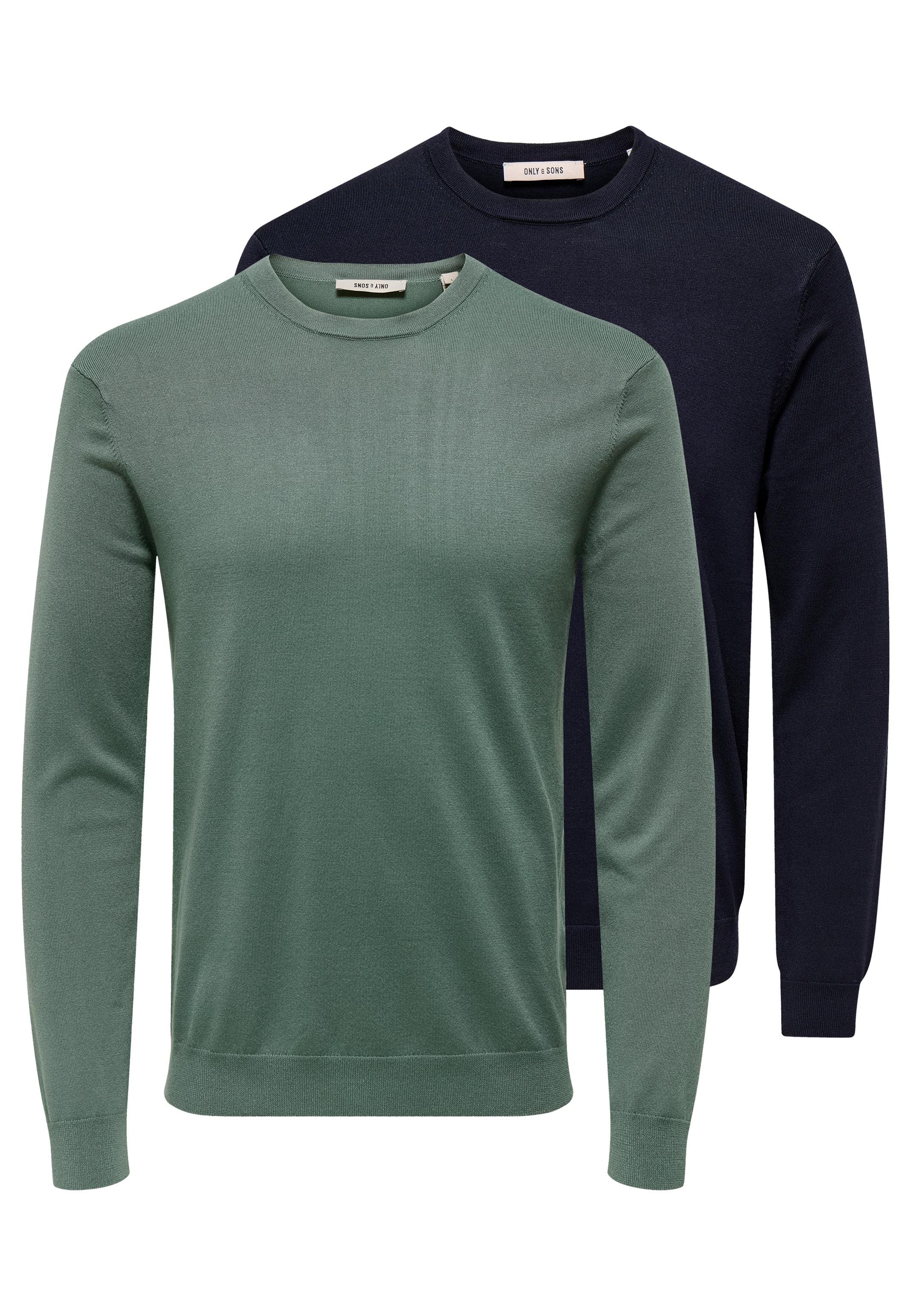 ONLY & SONS Rundhalspullover 2er Pack Wyler (Spar-Set, 2-tlg) Pullover - Blickdicht - Zeitloses Basic für jeden Tag