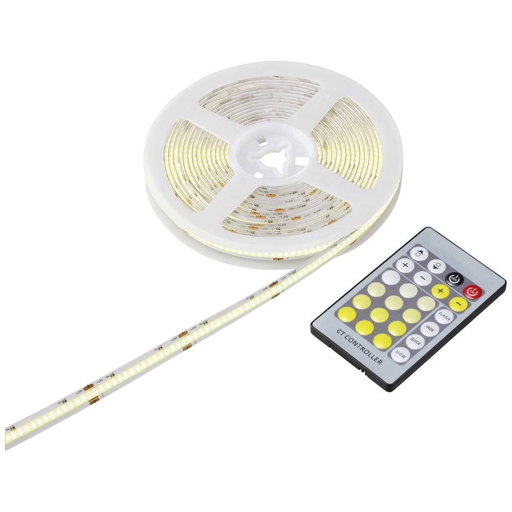 Sygonix LED Stripe COB CCT LED Stripe, 5 m SY-5773492, dimmbar, kürzbar, Leuchtmodi einstellbar, selbstklebend