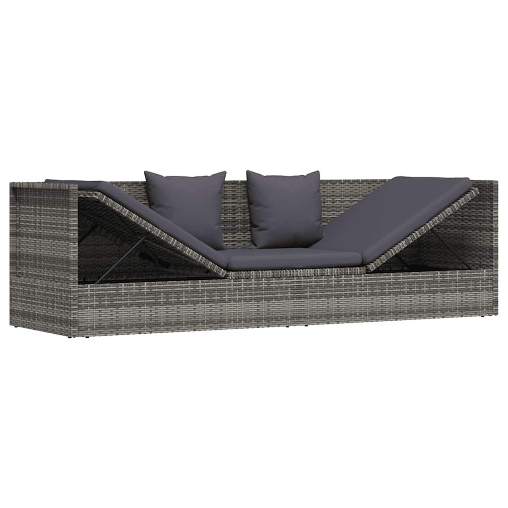 furnicato Bett Garten-Sofabett aus PE-Rattan 200x60x58 cm in Grau und Dunkelgrau (1-tlg), Wetterfeste Lounge-Liege mit beidseitig verstellbarer Liegefläche