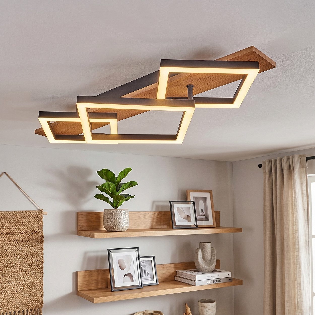 hofstein Deckenleuchte Deckenlampe aus Metall/MDF/Kunststoff in Schwarz/Holzoptik/Weiß, LED fest integriert, 3000 Kelvin, 3-flammig, 24 Watt, 2670 Lumen, 3000 Kelvin