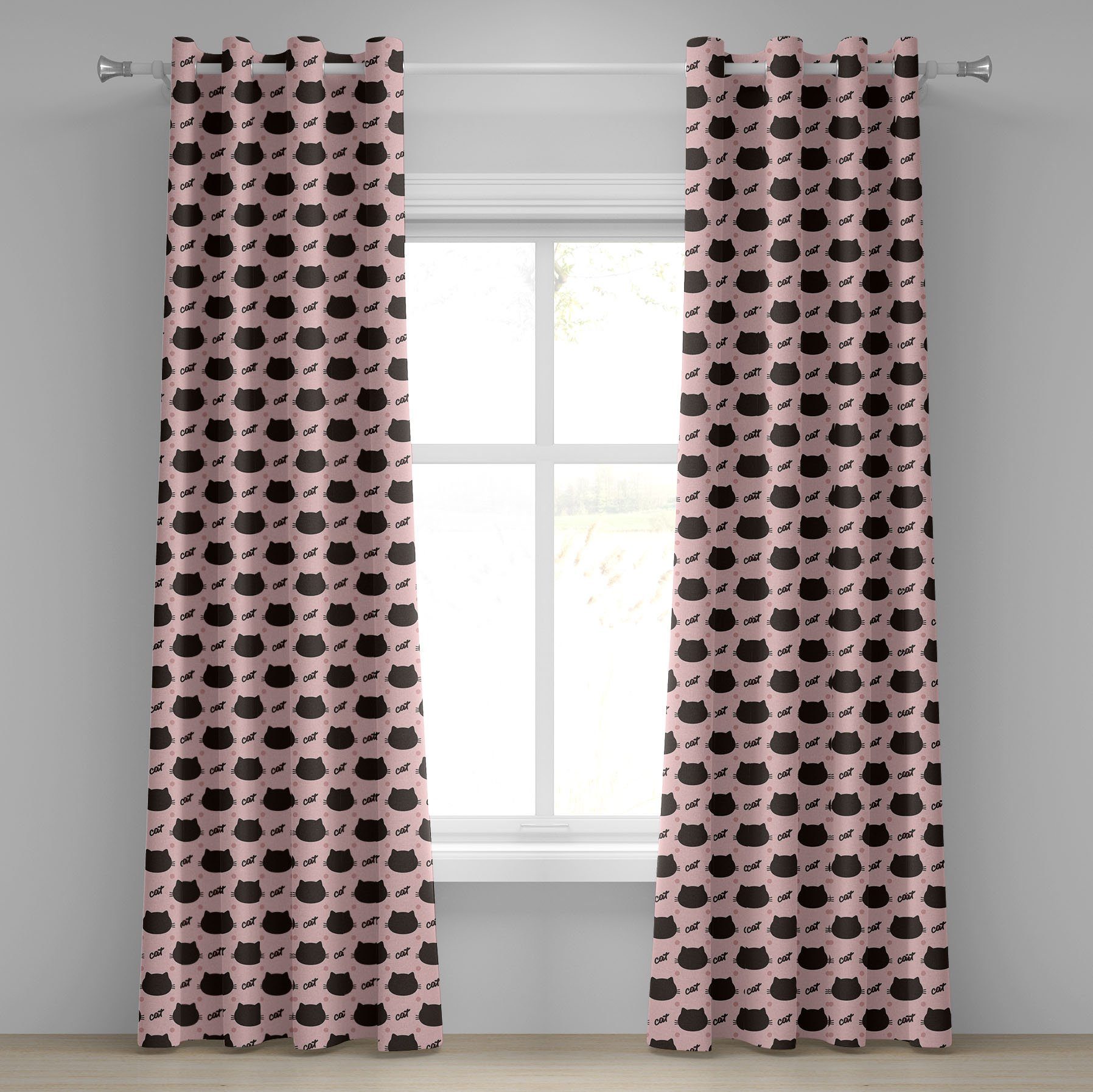 Wohnzimmer, Abakuhaus, für Schlafzimmer Dots Kopf Silhouetten 2-Panel-Fenstervorhänge Katze Gardine Dekorative Girly