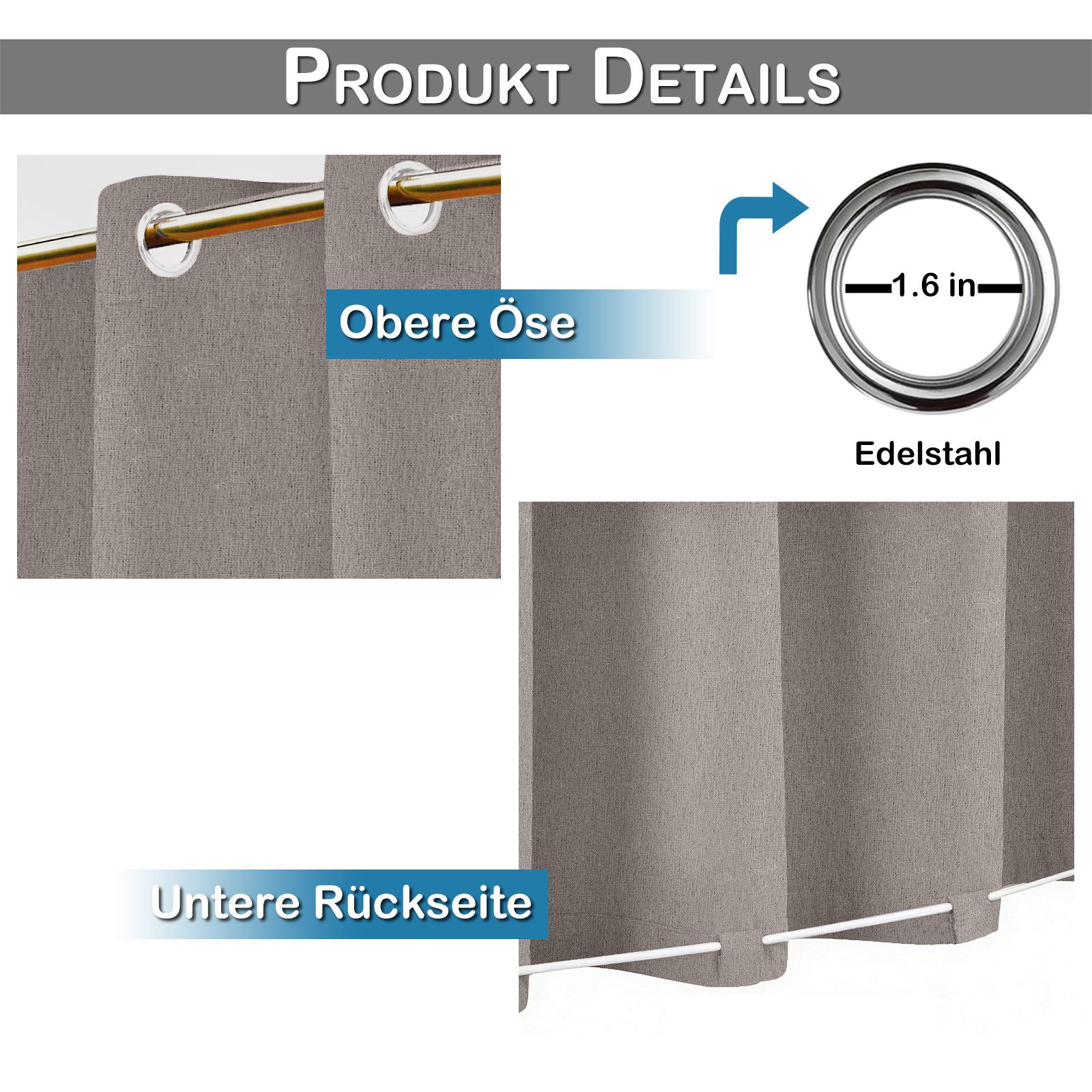 Lapamax Outdoorvorhang 100% Blickdicht Sonnenschutz Wasserdicht Outdoor Außen Gardine (2 St), 1/2 Stücke mit Ösen Vorhang für Garten Terrasse Pavillon – Bild 5 von 5