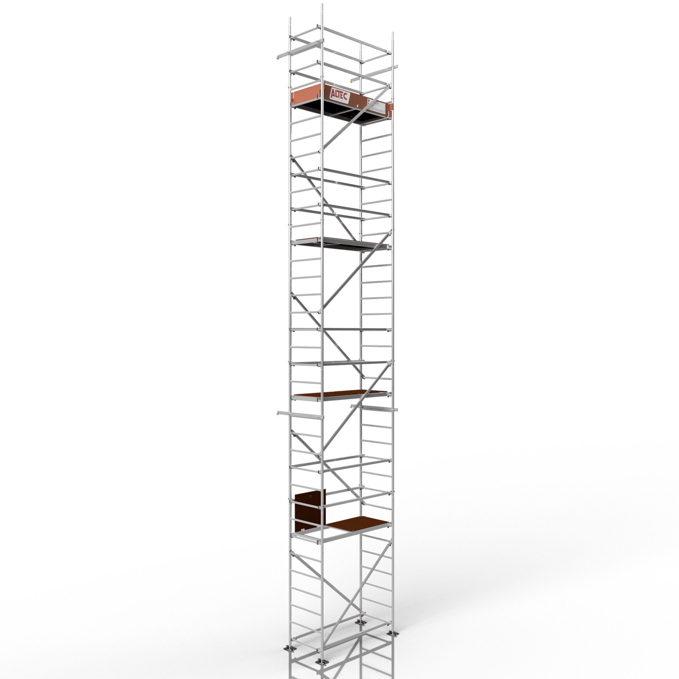 ALTEC Aluminium Fahrgerüst Rollfix 2.0 mit Fußplatten & Wandanker, Made in Germany, TÜV geprüft, maximale Arbeitshöhe 10 Meter