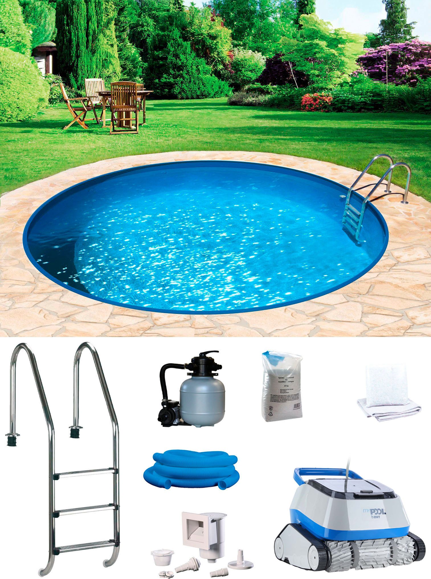 my POOL BWT Rundpool POWER (Komplett-Set, 7-tlg), inkl. Poolroboter POWER ONE4ALL
