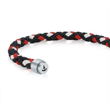 Skipper & Son Edelstahlarmband Segeltauarmband aus Nylonkordel, in schwarz/rot/weiß, aus Segeltau