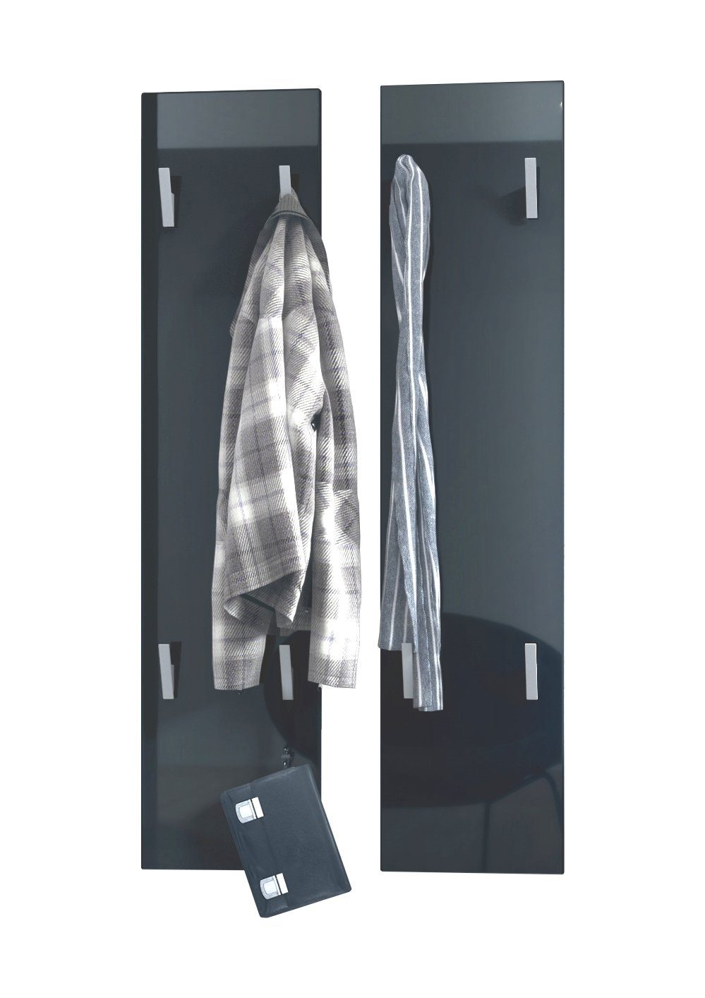 Vladon Garderobenpaneel Wandpaneel 120 (Garderobenpaneel, bestehend aus 2 Paneelen), Schwarz Hochglanz (je 28 x 120 x 2 cm)
