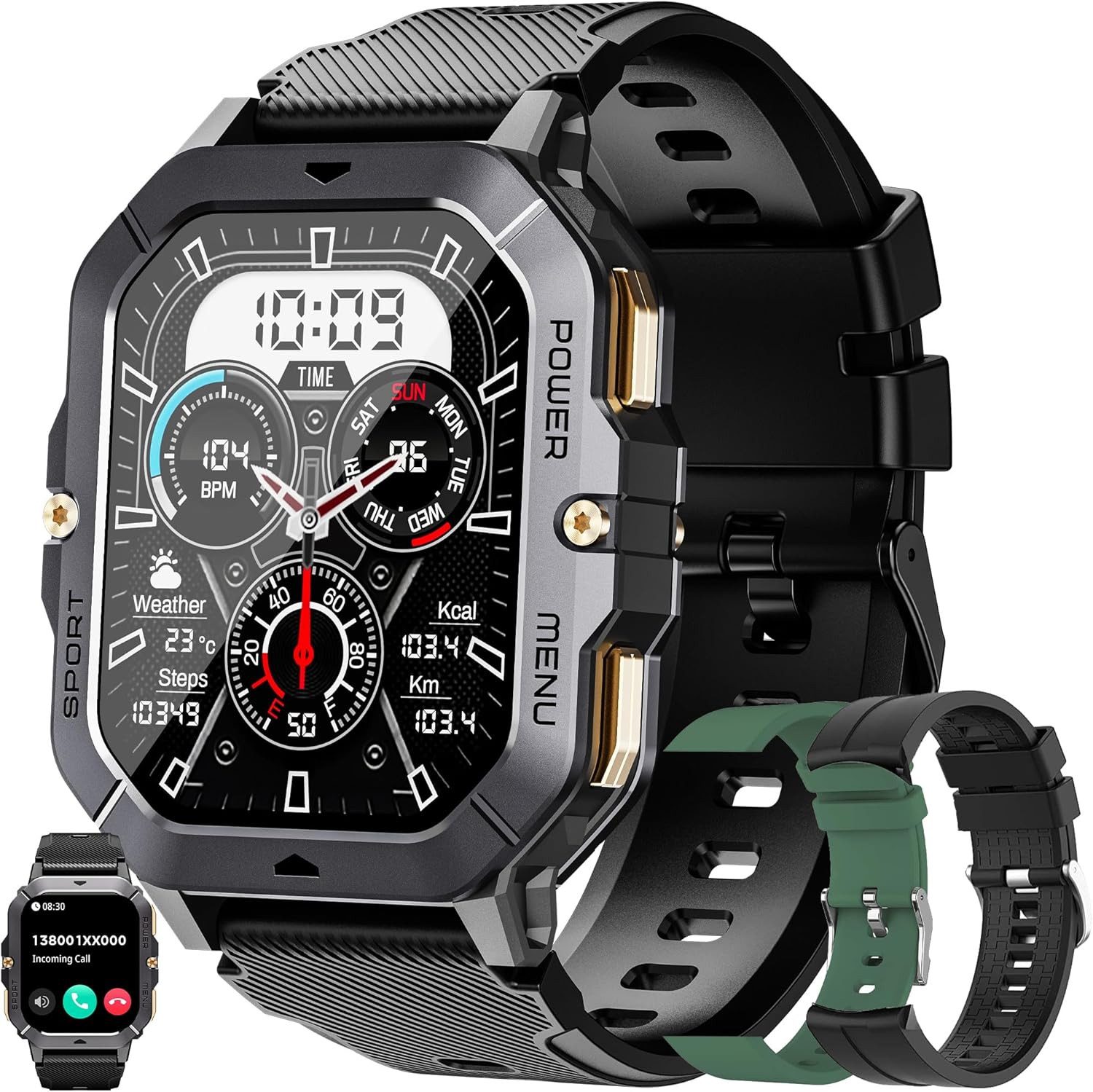 MYSHUN Smartwatch (5 cm, android ios), Smartwatch mit 2,02 Zoll HD Display Fitnessuhr mit Telefonfunktion