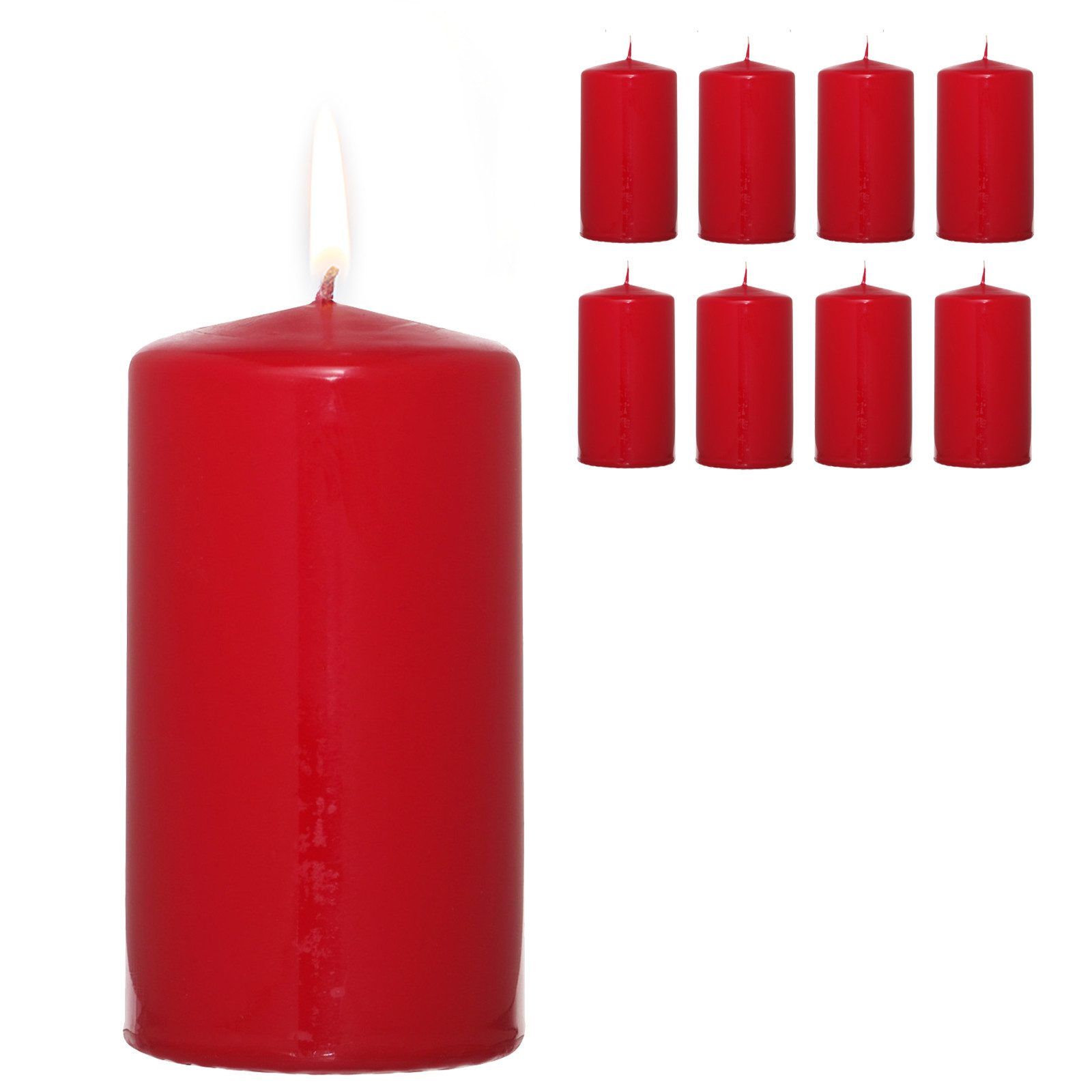 Candelo Stumpenkerze 8er Set Stumpenkerzen - Rot – 5,8cm x 12cm - Advent Weihnachtsdeko