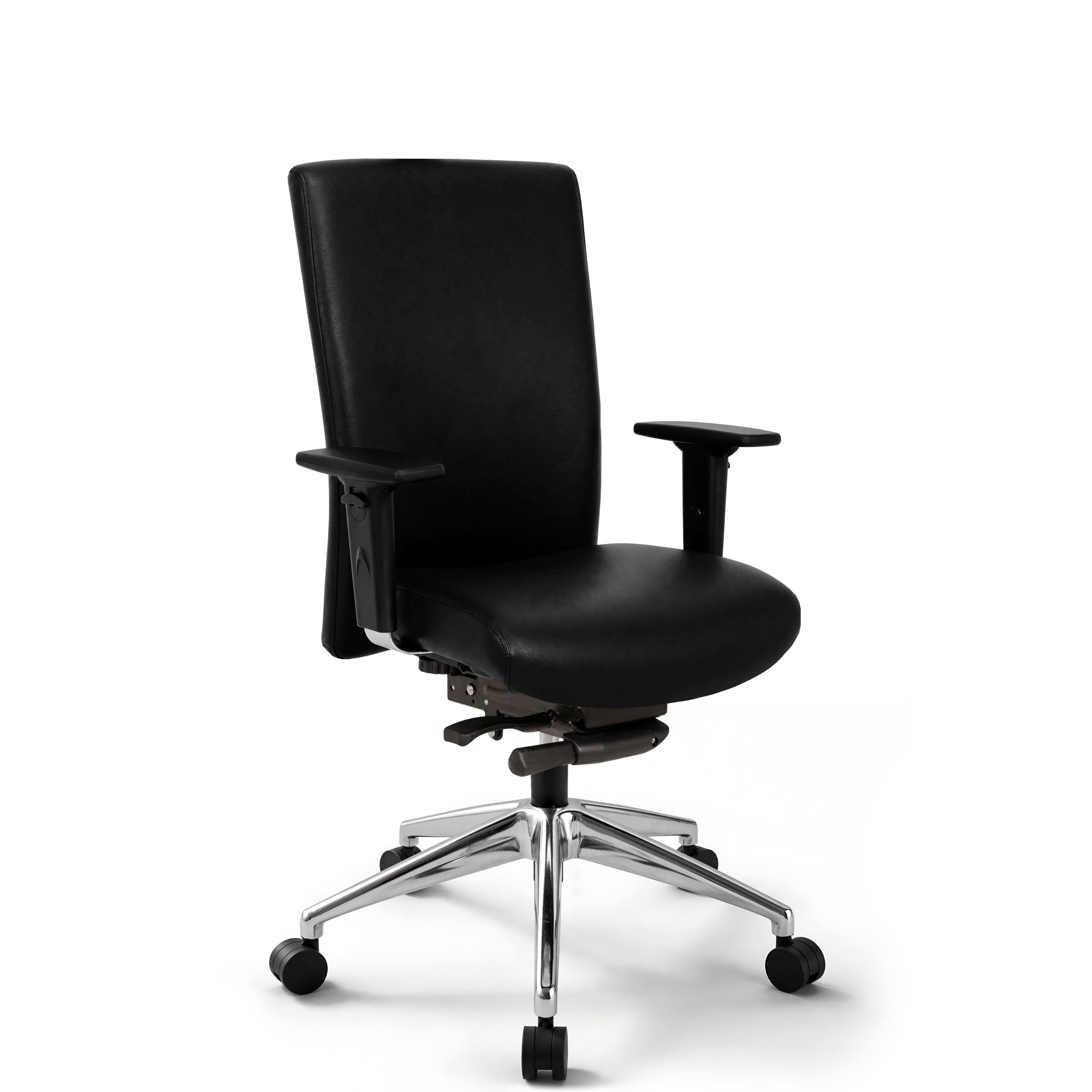 Versee Bürostuhl Schreibtischstuhl Terox Echtleder Schwarz - ergonomisch, bis 150kg (Drehstuhl für Home Office und Büro), aus Echtleder, höhenverstellbar, gepolstert, Synchronmechanik