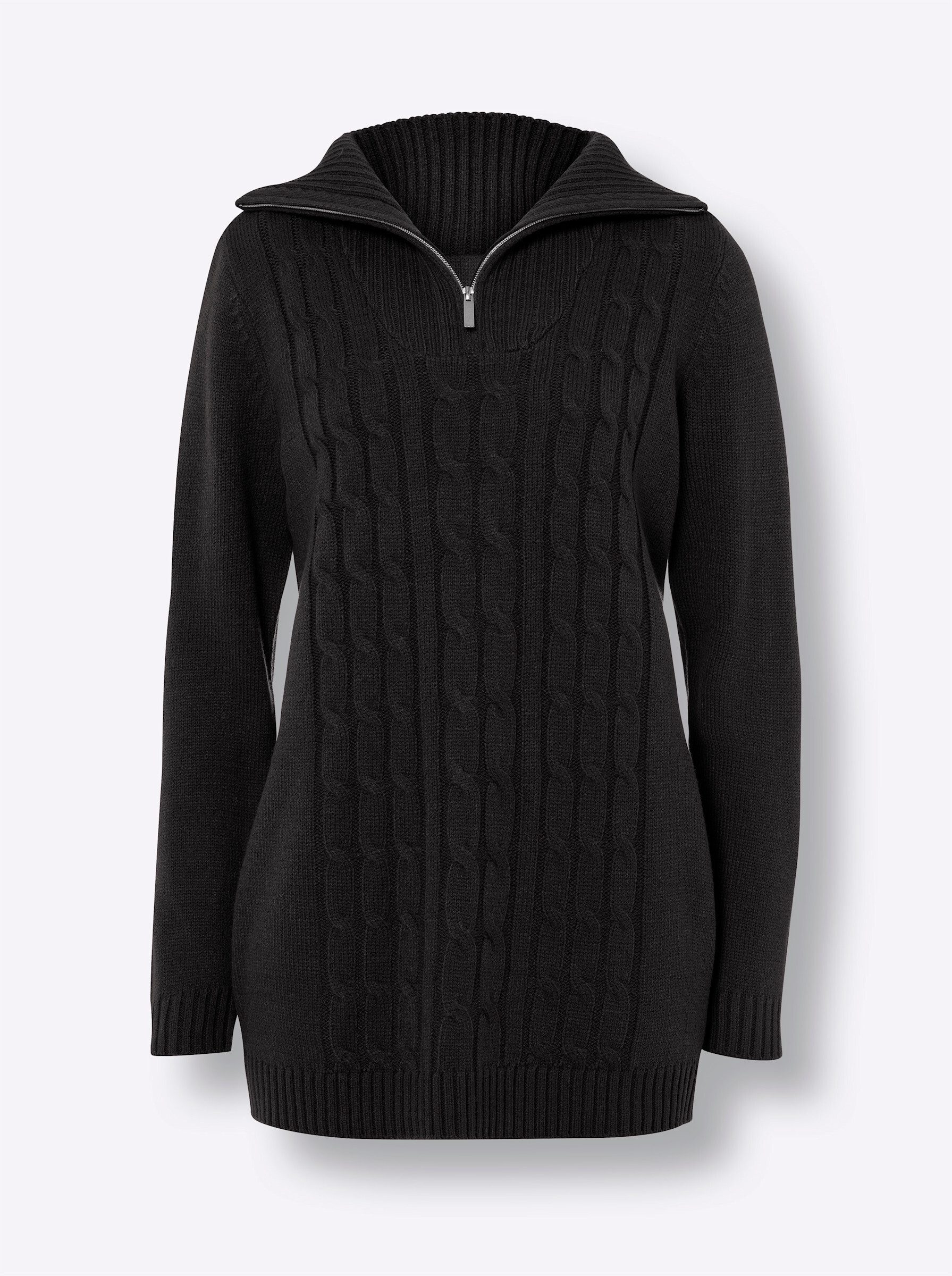 Strickpullover Longpullover Langarm Zopfmuster, Jersey