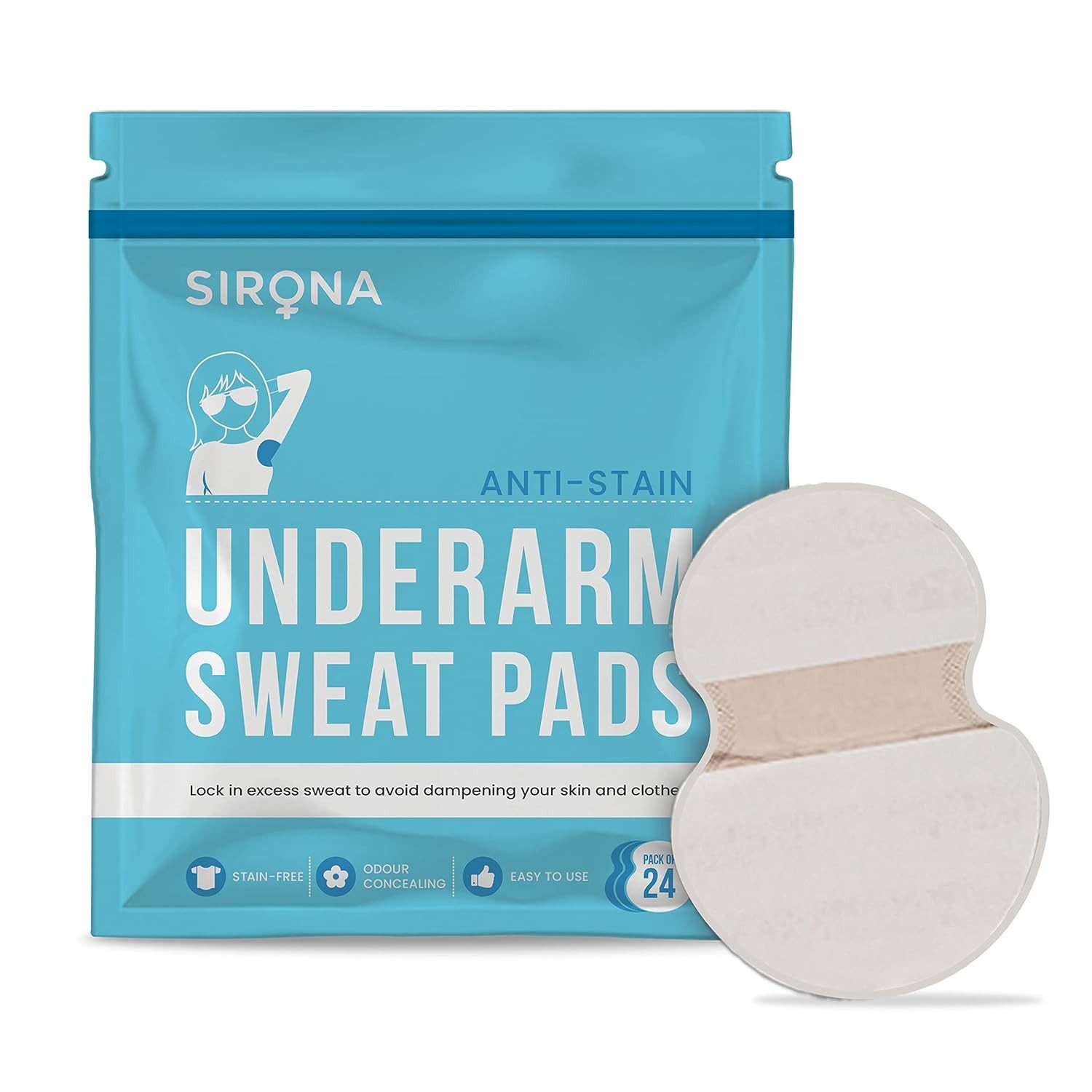Sirona Achselpads Einweg-Unterarm-Schutzpads für Männer & Frauen, 24-St., Schweißschutz, geruchsneutral, atmungsaktiv, einfach anzuwenden